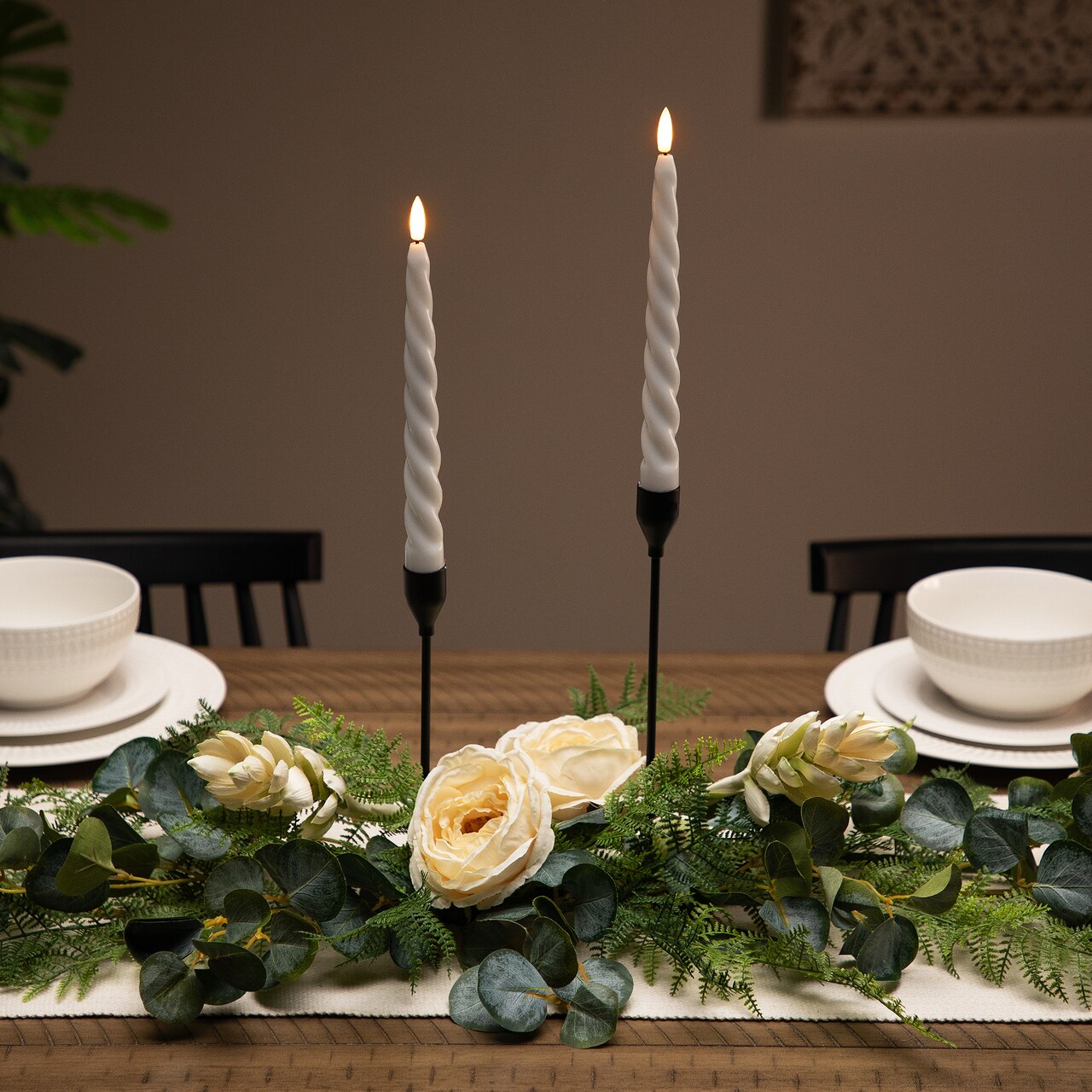 Northlight LED Flameless Flickering Taper Swirled Christmas Candles - 9.5" - White - Set of 2